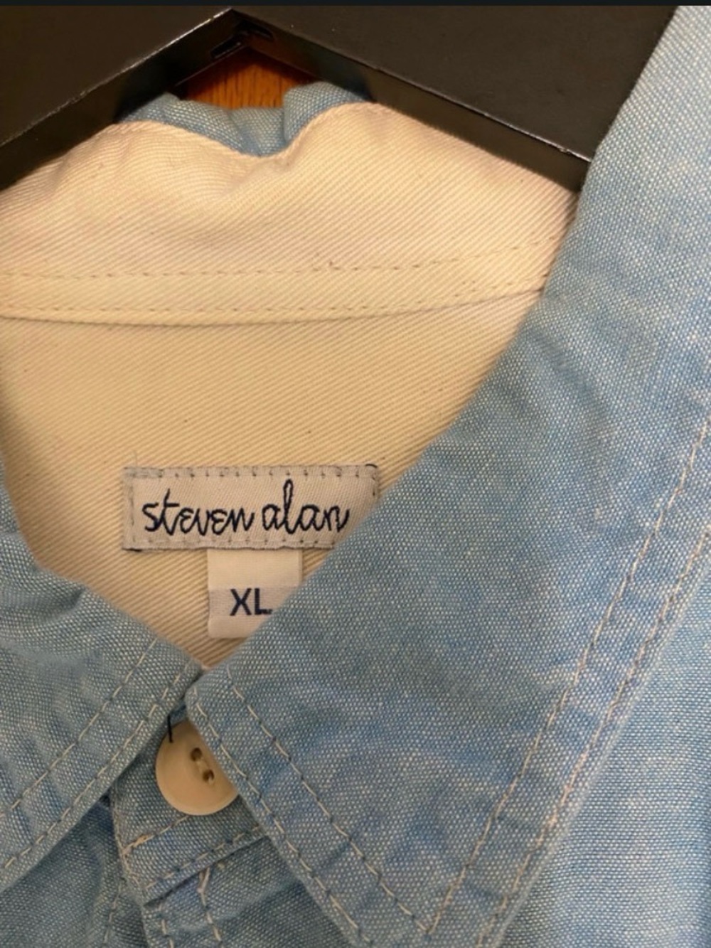 Steven Allen Denim Shirt Made in USA 100% Cotton Size XL Triple Stitch orig $175